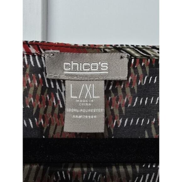 CHICOS Semi-Sheer PONCHO Red / Brown Caftan Top Blouse Artsy Coastal Size L/XL - Picture 5 of 6